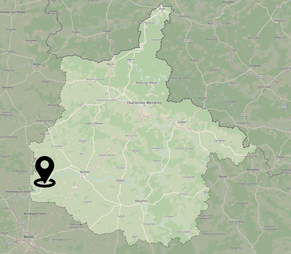 Carte des Ardennes avec localisation d'Asfeld